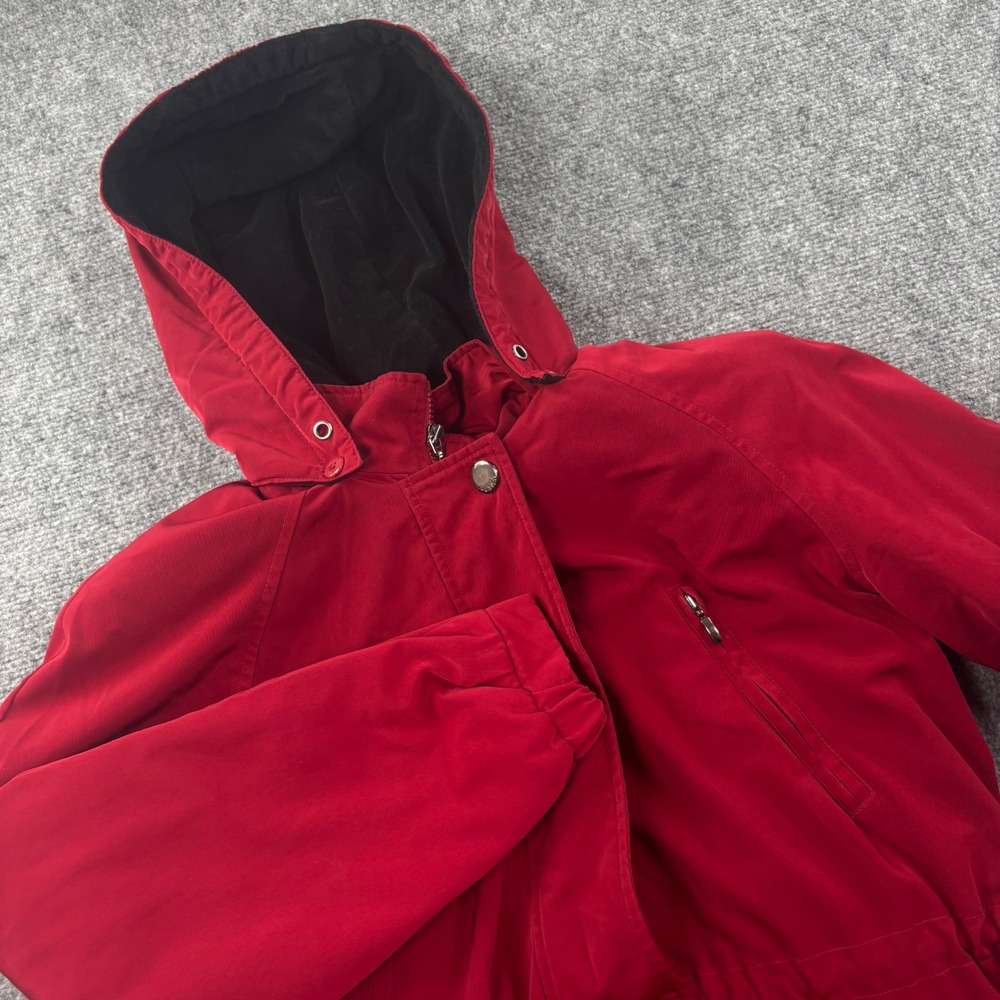 Nautica Hooded Parka Jacket Small Red Drawstring Waist Utility Coat Womens‎